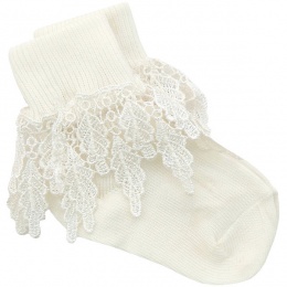 Girls Ivory Deep Lace Little Princess Socks